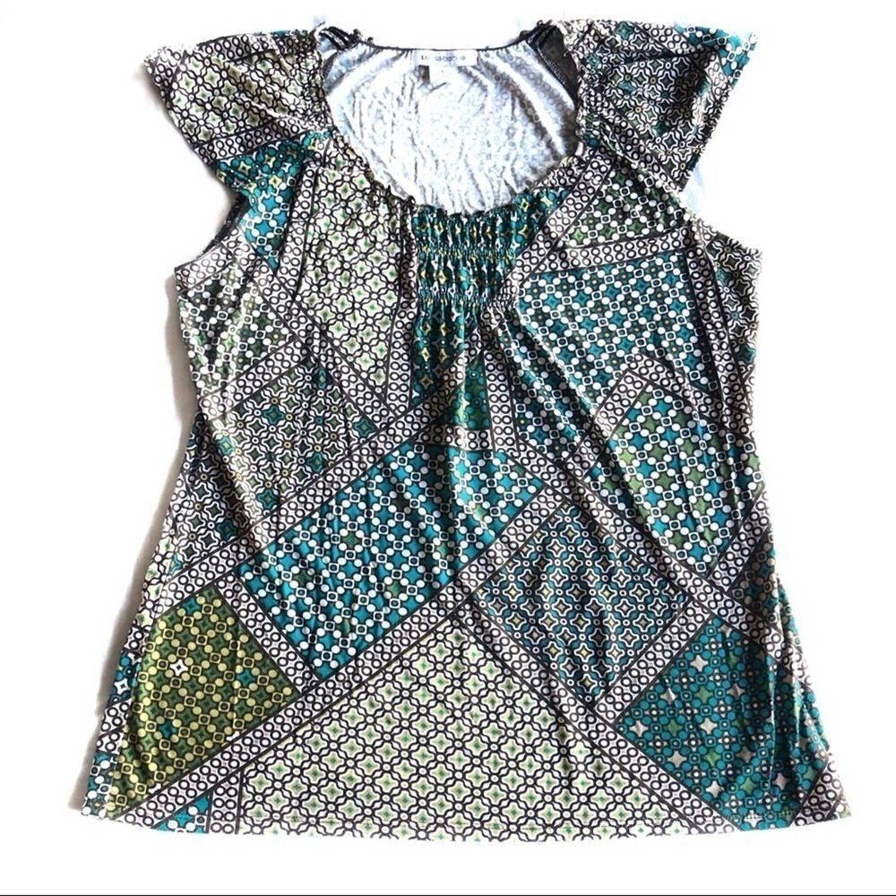 ‎151 Liz Claiborne geometric pattern S/S top - Picture 2 of 5